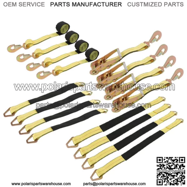 Car Tie Down Straps for Trailers with Snap Hooks, Ratchet Car Straps Yellow New - Image 2