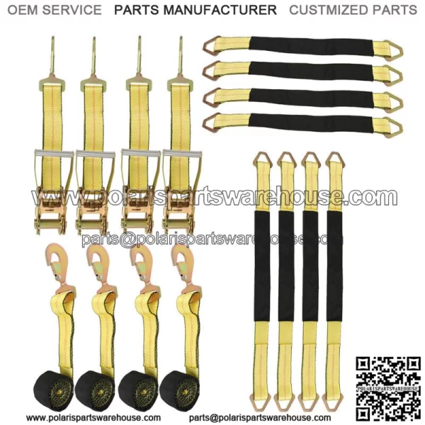 Car Tie Down Straps for Trailers with Snap Hooks, Ratchet Car Straps Yellow New - Image 3