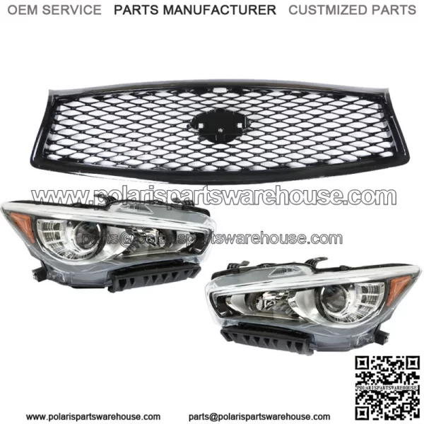 Pair Headlights+Front Upper Grille For 2014-2016 2017 Infiniti Q50 w/o AFS LH+RH - Image 2