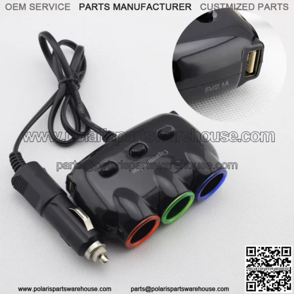 Car LED Cigarette Lighter Socket 3 Port Splitter Dual USB Charger Adapter Parts (For: Ford F-150)