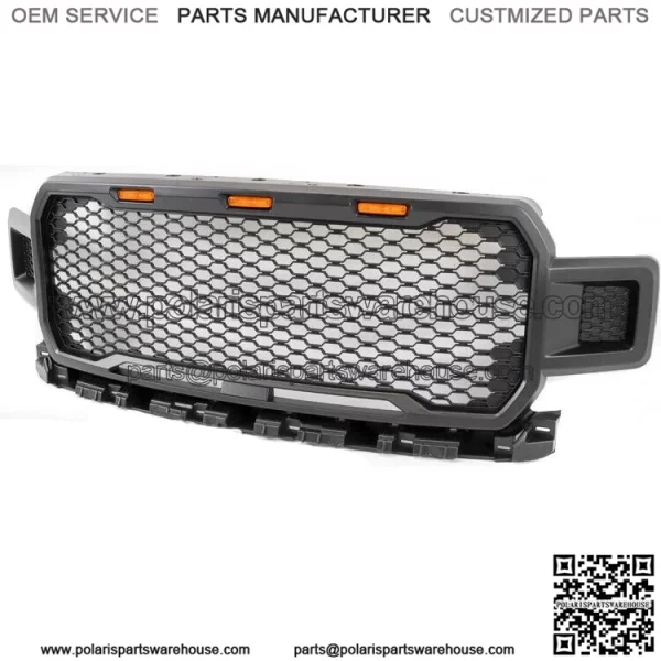 For 2018 2019 2020 Ford F150 Pickup Mesh Upper Hood Grille+Amber LED Matte Black (For: Ford F-150)