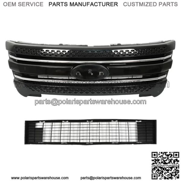 For 2011-2015 Ford Explorer Front Bumper Upper Grille Assembly Glossy Black - Image 2
