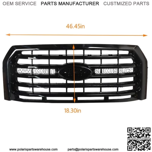 For Ford F150 2015-2017 Gloss Black Horizontal Front Bumper Upper Grille ABS - Image 2