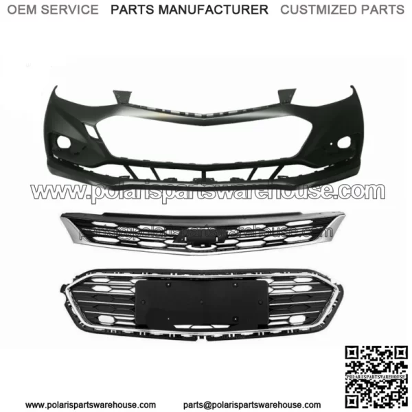 Front Upper and Lower Grille & Front Bumper Cover For Chevy Cruze 2016 2017 2018