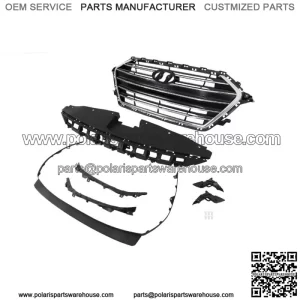 For Elantra 2017-2018 Front Chrome Grille+Radiator Cover+Bumper Lid+4 Brackets