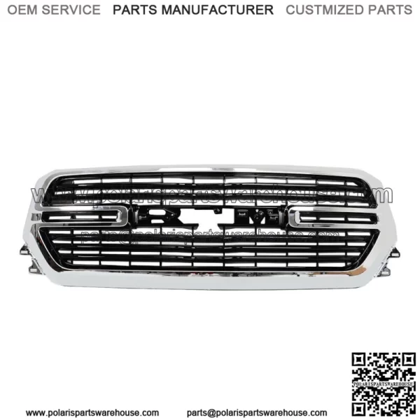 Front Chrome Grille Grill Assembly For 2019-2022 Dodge Ram1500 Black Trim - Image 3