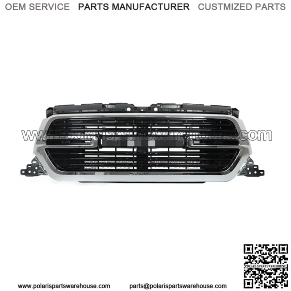 Front Upper Grille For 2019-2022 Ram 1500 Chrome+Black Trim w/Grille Base