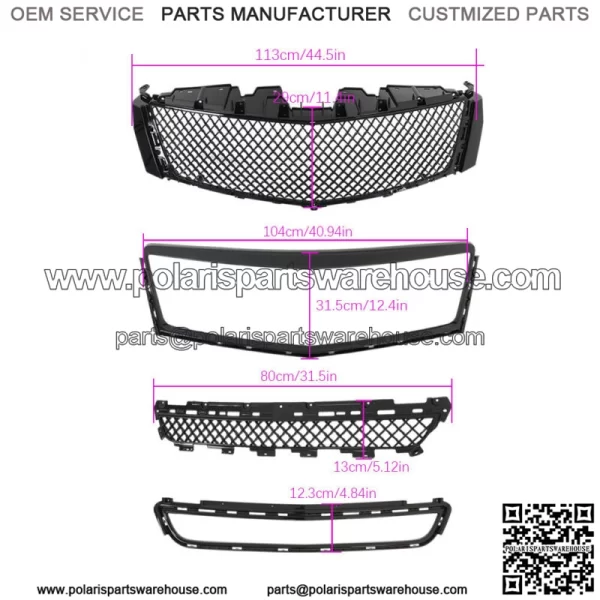 Front Upper Grill + Lower Grille + Outer Frame For 2013-2017 Cadillac XTS - Image 2