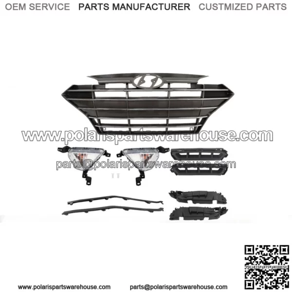 For Hyundai Elantra 2019-2020 Front Grille+Fog Lights Bracket Molding Set 9pcs