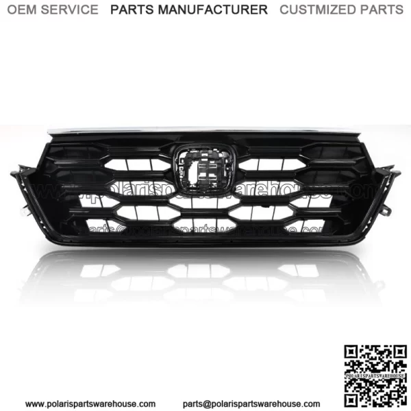 W/Chrome Trim Front Upper Grille For 2023-2024 Honda CRV Honeycomb Gloss Black