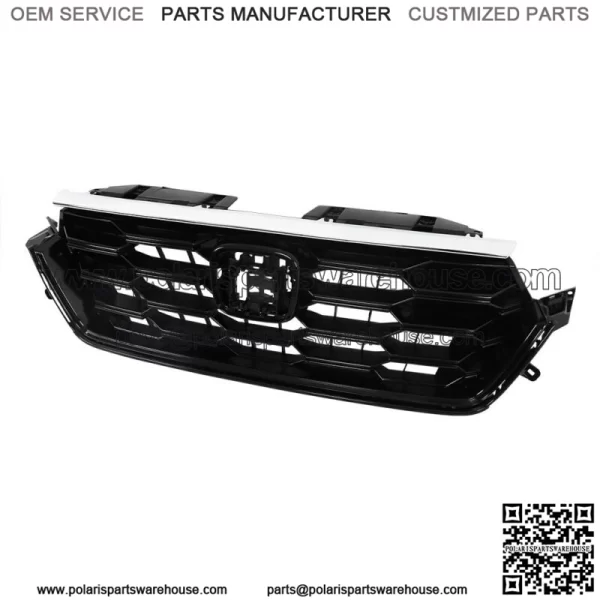 W/Chrome Trim Front Upper Grille For 2023-2024 Honda CRV Honeycomb Gloss Black - Image 2
