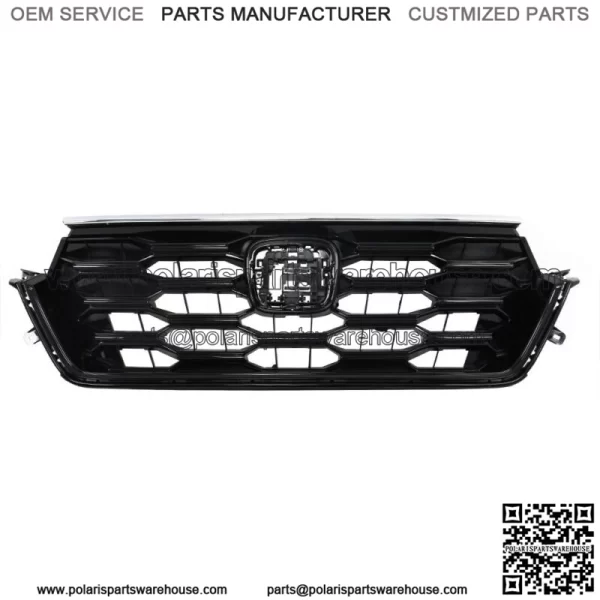 W/Chrome Trim Front Upper Grille For 2023-2024 Honda CRV Honeycomb Gloss Black - Image 3