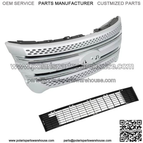 Front Bumper Upper Grille Assembly For 2011-2014 2015 Ford Explorer Silver - Image 2