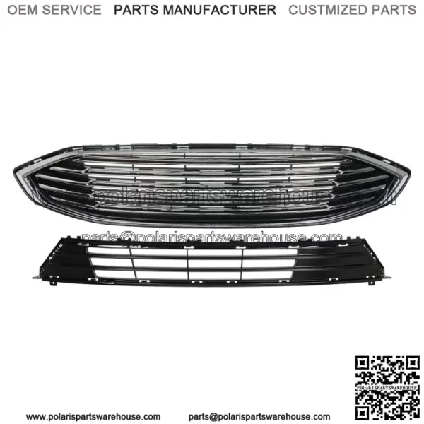 For 2017-2018 Ford Fion Front Bumper Upper & Lower Grille Assembly Chrome - Image 3