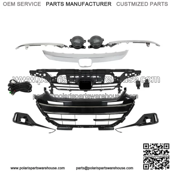 Upper Lower Grill W/Chrome Trim Covers Fog Light Set For 2021-2023 Honda Accord