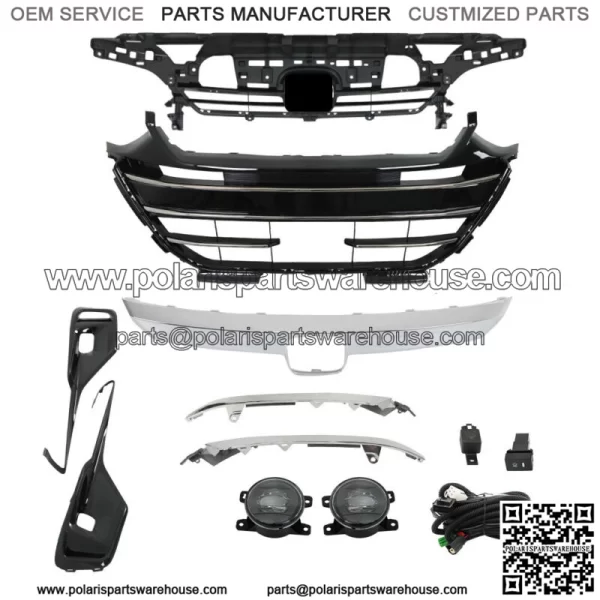 Upper Lower Grill W/Chrome Trim Covers Fog Light Set For 2021-2023 Honda Accord - Image 2