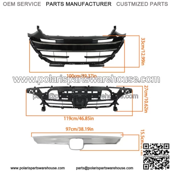 Upper Lower Grill W/Chrome Trim Covers Fog Light Set For 2021-2023 Honda Accord - Image 3