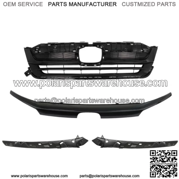 Fit For 2019-2021 Honda Pilot Front Upper Grille W/Trim Assembly Glossy Black - Image 2