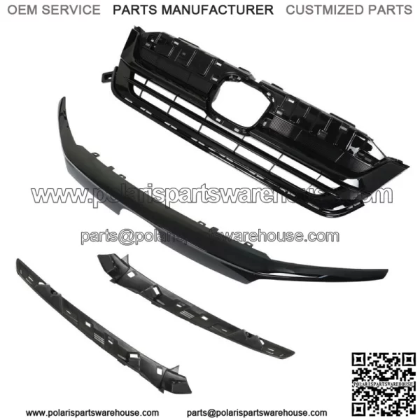 Fit For 2019-2021 Honda Pilot Front Upper Grille W/Trim Assembly Glossy Black - Image 3