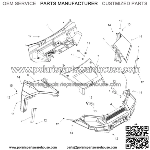 Polaris Center Access Hood, Turbo Silver,  OEM Part 5439755-402(For: Polaris) - Image 2