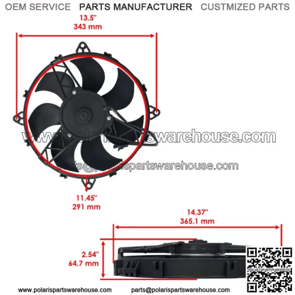 for Polaris Ranger 800 RZR S 800 EFI 760cc 2009-2014 Radiator Cooling Fan Motor - Image 2