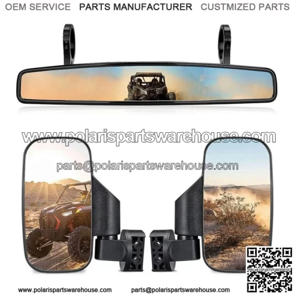 UTV Rear Side&Center Mirrors Set 1.75" Roll Bar For Polaris RZR 570/900/XP 1000 (Fits: Yamaha Rhino 660)