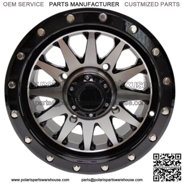 QuadBoss Wagon Wheel 14x7 4+3 Offset 4/156 Black/Machined RT-GW106147156BMA For: Polaris