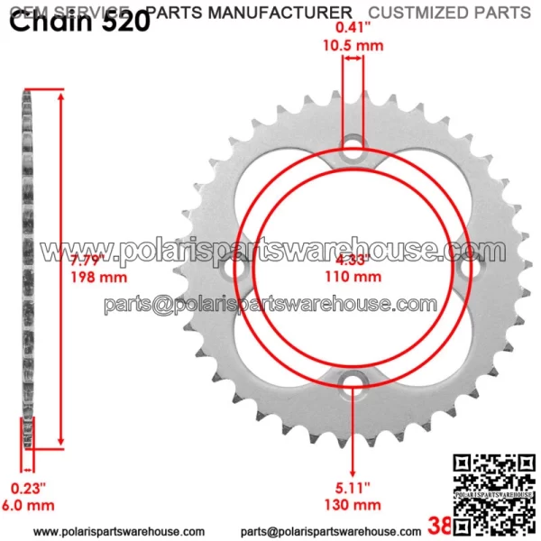 Rear Sprocket for Honda TRX450R TRX450ER 2006 2007 2008 2009 2010 2011 2012-2014 (For: Honda) - Image 2