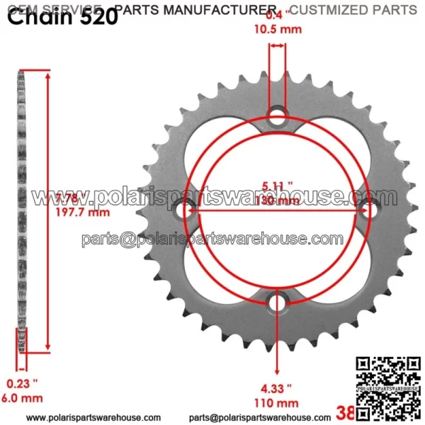 Red O-Ring Drive Chain & Sprockets Kit for Honda TRX450R Sportrax 450 2004 2005 (For: Honda) - Image 4