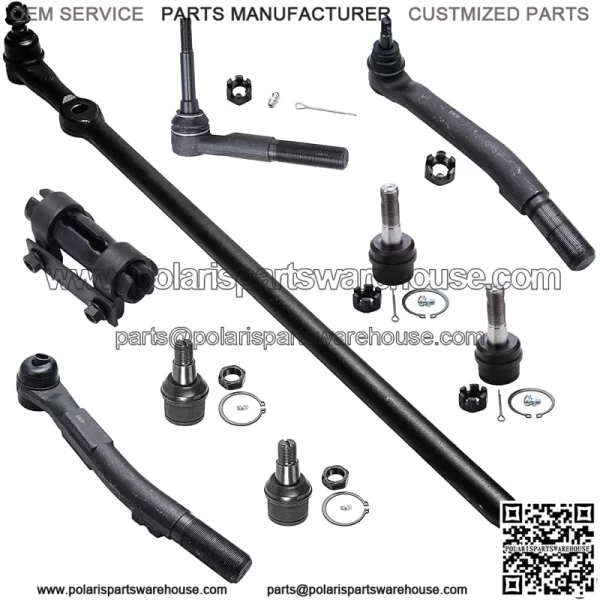 4WD Front 9pc Suspension Kit for 05-16 Ford F-250 F-350 Super Duty 4 Ball Joints 2 Outer Tie Rods 1 Outer Steering Tie Rod at Pitman Arm 1 Adjustment Sleeve 1 Center Link Replacement