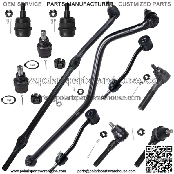 Front 11pc Suspension Kit for 1997-2006 Jeep Wrangler TJ, 4 Ball Joints 3 Tie Rods 2 Sway Bars 1 Drag Link 1 Track Bar 1998 1999 2000 2001 2002 2003 2004 2005 Replacement