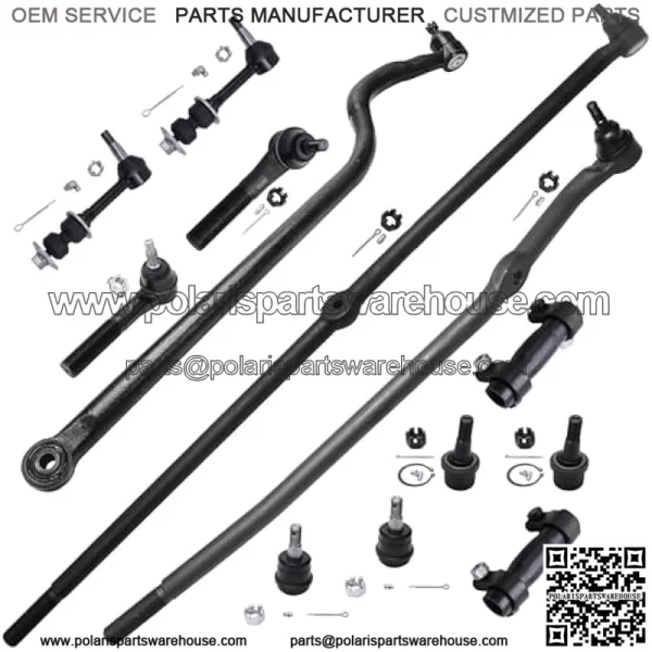 4WD Front 13pc Suspension Kit for 2000 2001 2002 Dodge Ram 2500 3500, 4 Upper & Lower Ball Joints, 4 Inner & Outer Tie Rods, 2 Sway Bars, 2 Adjusting Sleeves, 1 Track Bar, Replacement - Image 2