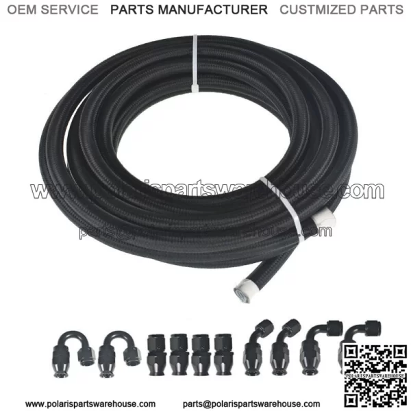 Black Nylon Braided E85 PTFE Fuel Line 20ft 8AN -8AN 10 Fittings Hose kit E85