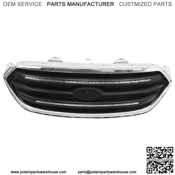 For 2013-2019 Ford Taur Front Upper Grille Matte Black W/Chrome Trim Assembly - Image 3