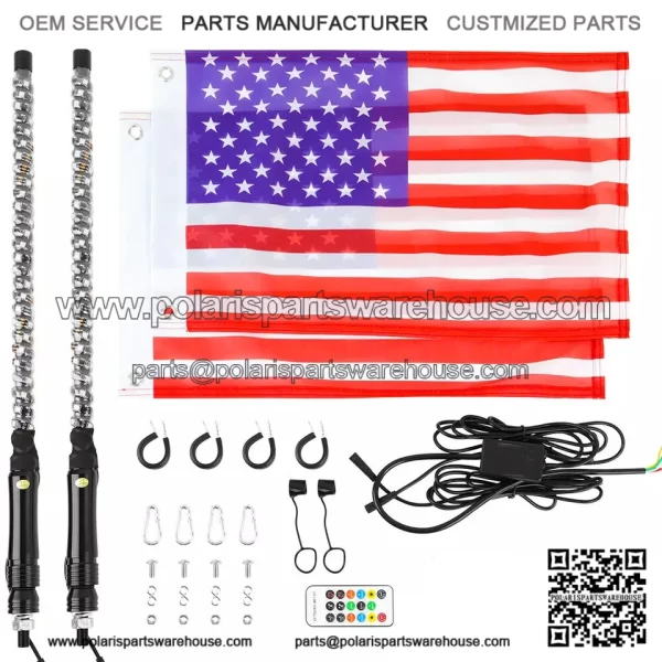 2FT RGB Spiral LED Whip Lights Antenna W/Flag For CFMOTO ZFORCE 600 800 950 1000