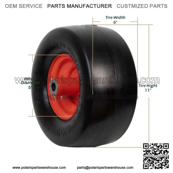 11x6.00-5 Flat Free Tires & Wheels (2-Pack) 5.875" Hub 3/4" Bushings - Image 2